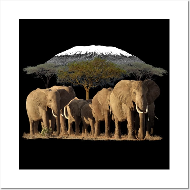 Kilimanjaro with Elephants on Safari in Kenya / Africa Wall Art by T-SHIRTS UND MEHR